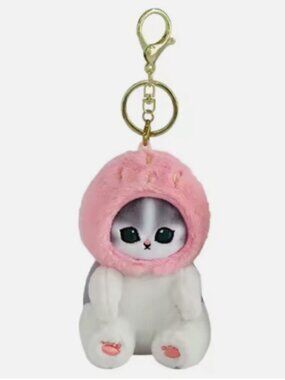 PINK Peach Mofusand Cat Plush Keychain Key Charm Ring Bag Tote Holder Toy Purse